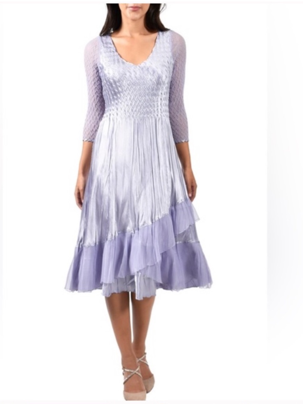 Nwt Komarov V-Neck Three-Quarter Sleeve A-Line Midi Dress